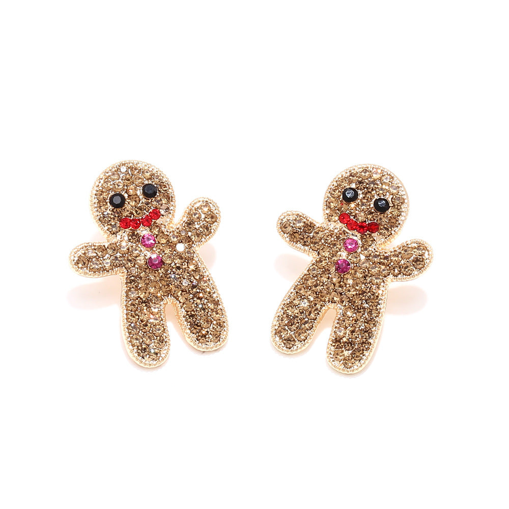 Wholesale Cute Full Diamond Christmas Gingerbread Man Earrings